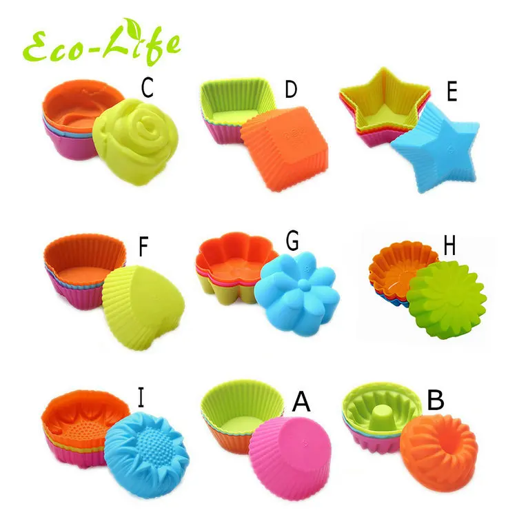 Eco-Life Non-Stick Muffins Cup Silicon Rectangle Reusable Muffin Cups Baking Square Silicone Cupcake Liners