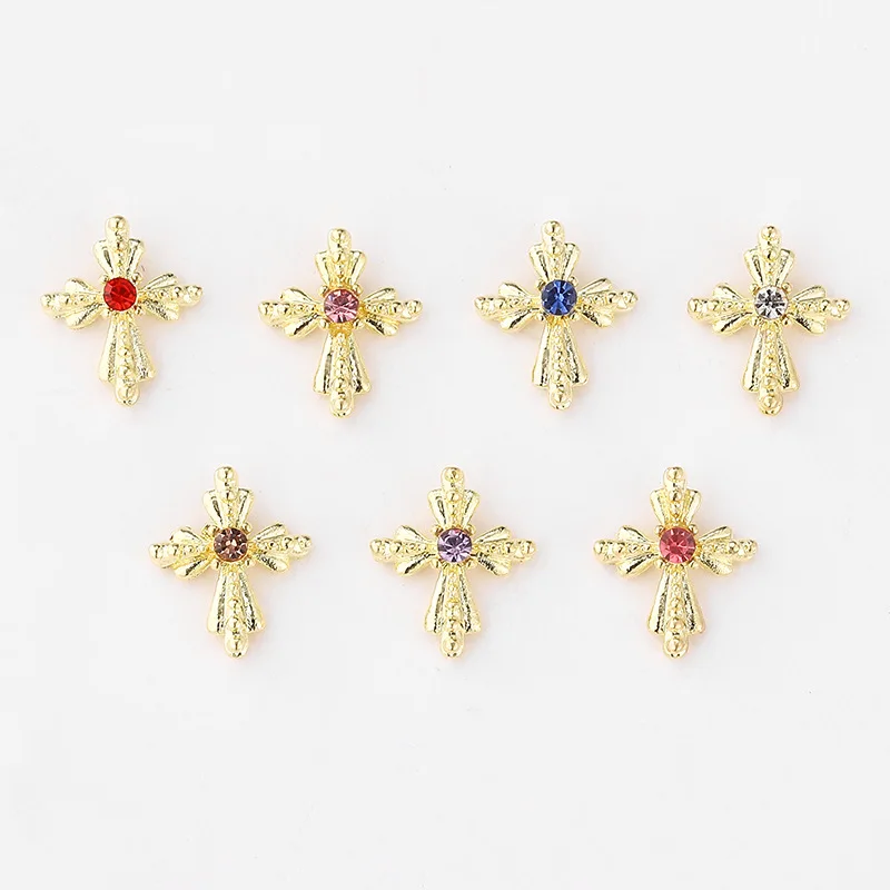 Luxury Punk Cross Diamond Stone Alloy Jewelry 3D Nail Accessories Jewelry Decoration Charm