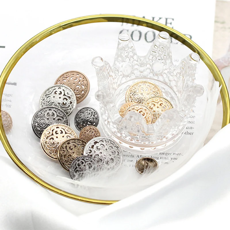 In Stock Wholesale Round Retro Hollow Shank Button Metal Buttons For Clothes