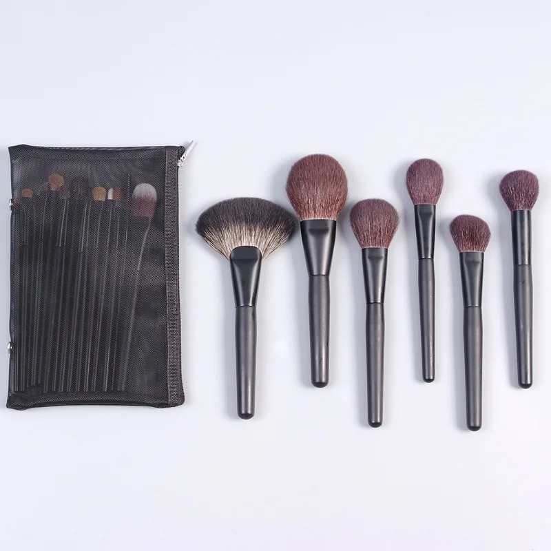 Wholesale private label high quality Luxury natural hair cosmetic brush 21pcs professional Matt black Copper ferrule makeup brus