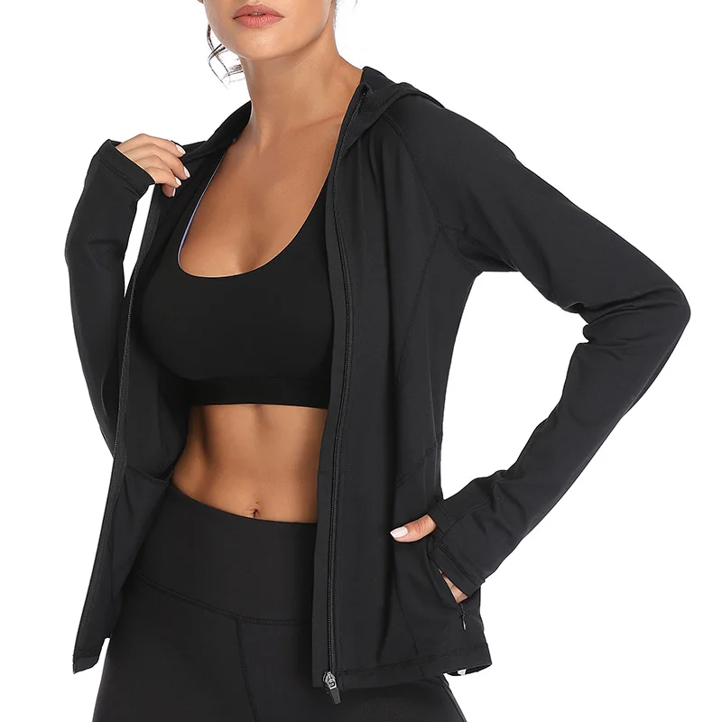 Sports Quick Dry Hoodie Workout Yoga Jackets Long Sleeve Outdoor Fitness Training Gym Coat Zipper Yoga Jacket