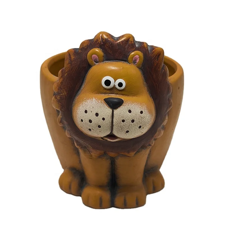 New Arrival Cheap flower pot cartoon ceramic animal Lion plants pots