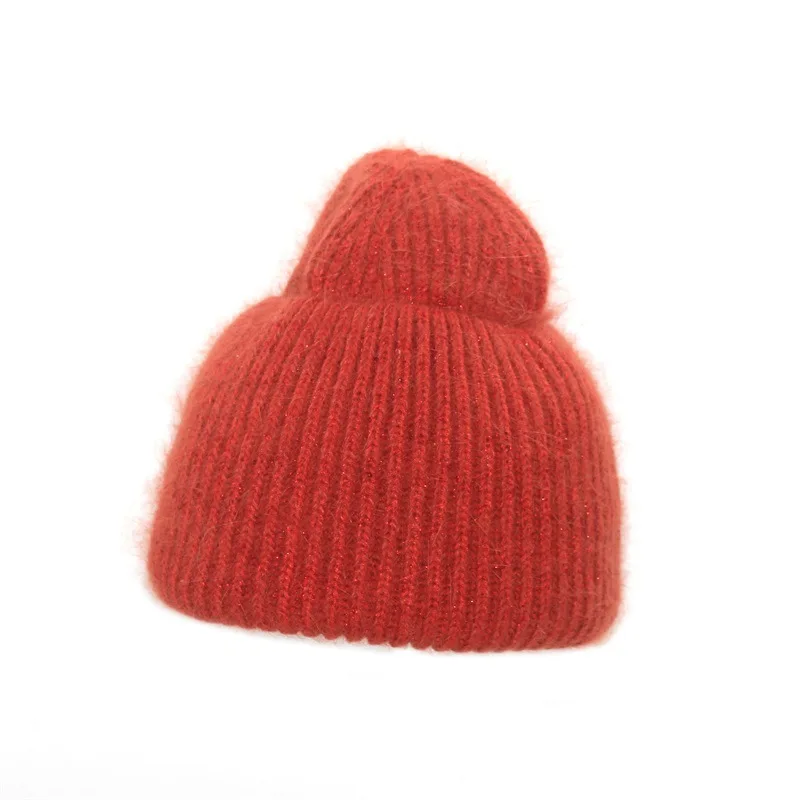 Cold Weather Women Girls Rabbit Fur Angora Blend Hair Knit Beanie with big cuff Fur beanie