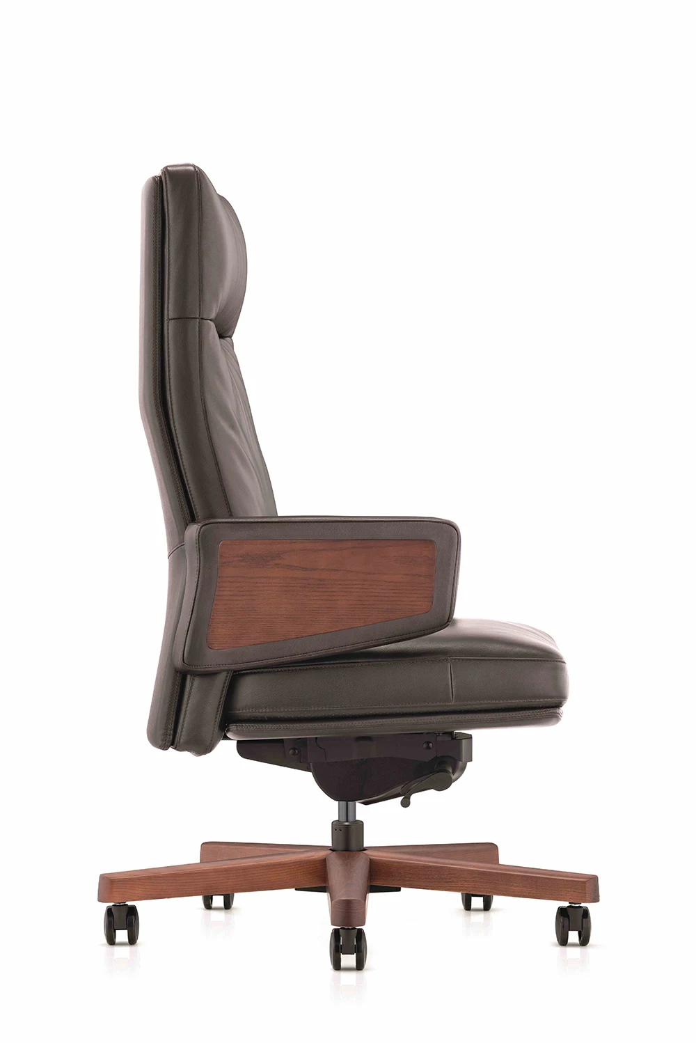 FURICCO Italian Style Wooden Base Feather Cushion Swivel Executive Leather Office Boss Chair