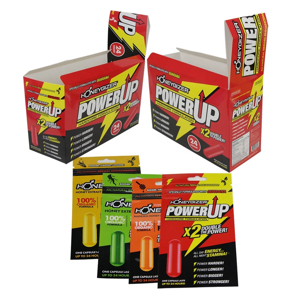 OEM Custom male enhancement pills capsules packaging bag pouch and POS Cardboard Tear Away Display Box