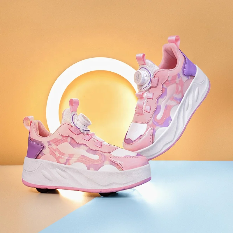 Unisex Casual Sneakers with 4-Wheels Boys and Girls Roller Shoes Featuring PU Insole for Birthday Parties Shows Perfect Gift