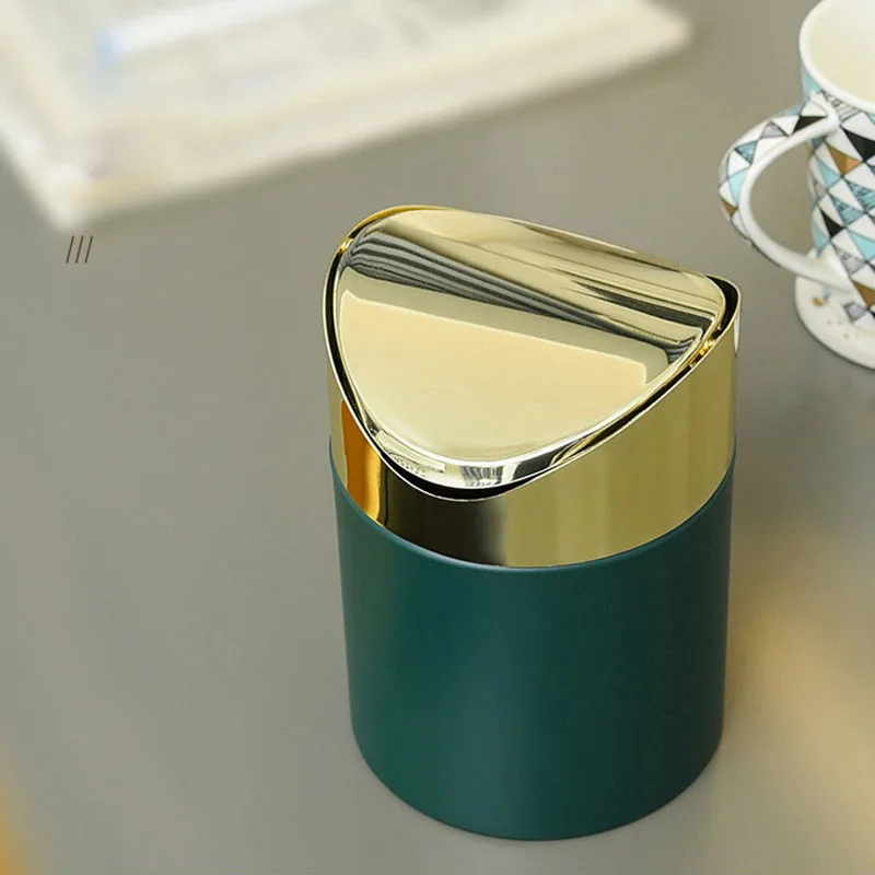 Desktop Trash Can Light Luxury Household Mini Clamshell Paper Basket Office Garbage Collection Bucket Creativity