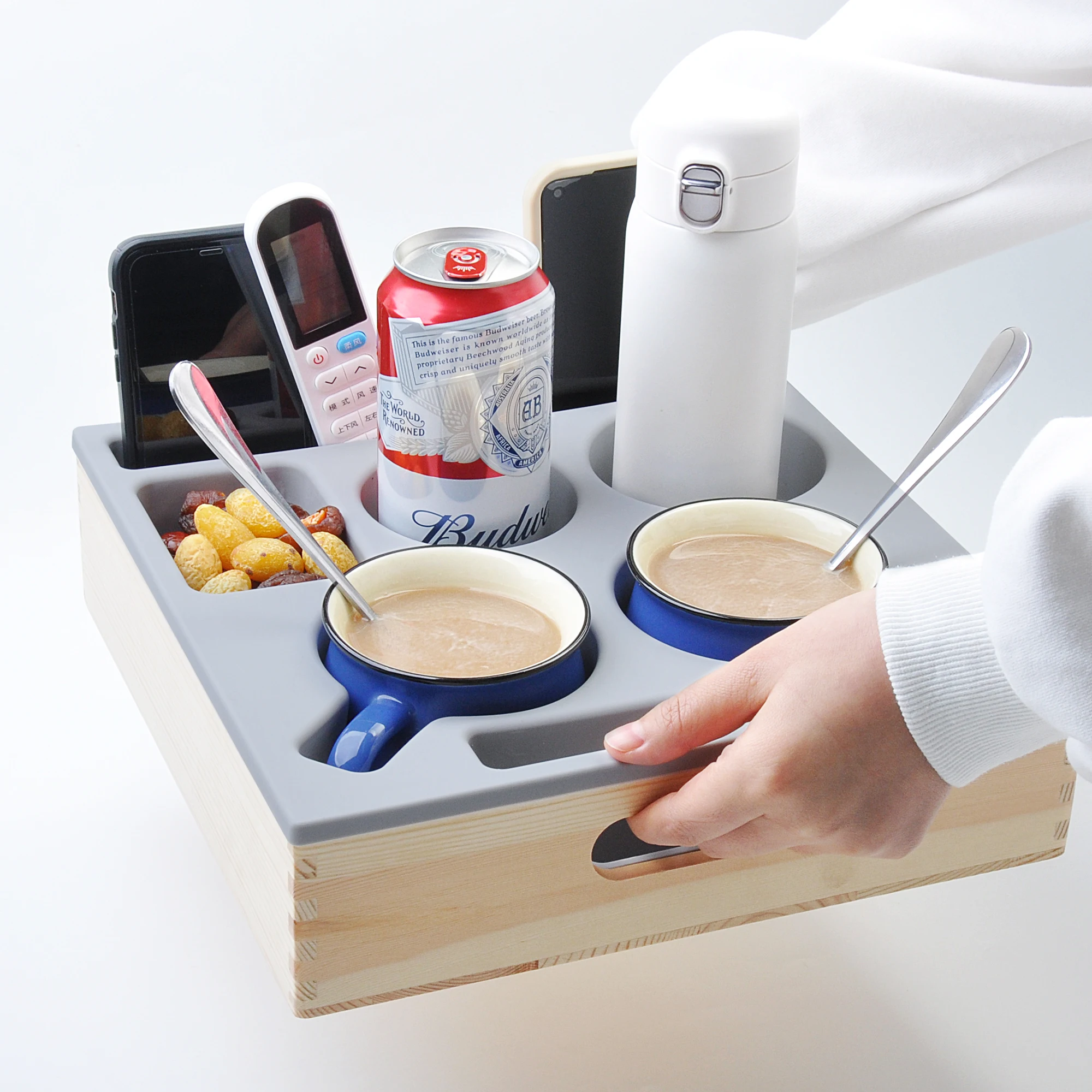 silicone couch caddy bamboo couch cup holder tray