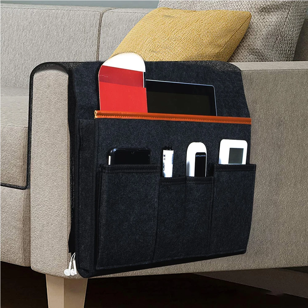 custom felt Sofa Armrest bag Organiser Sofa Armchair Caddy for couch Arm Chair Side Pocket for Magazine Tablet Phone