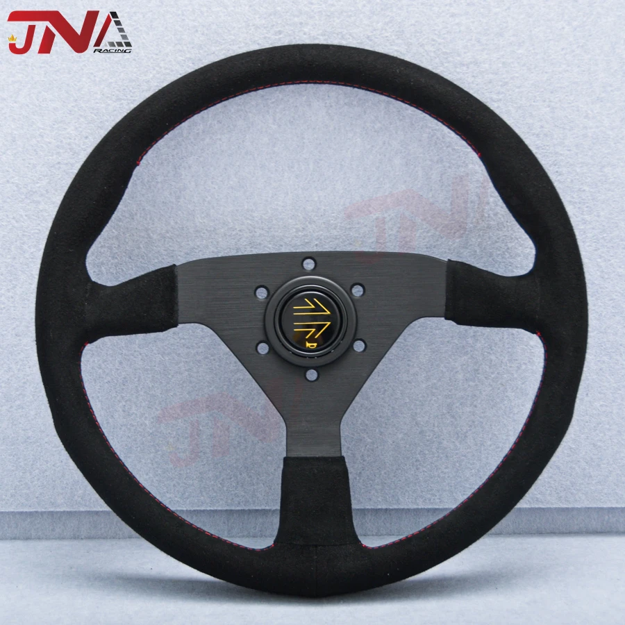 Manufacture 14inch 350mm Suede Leather Steering Wheel JDM Racing Sports Flat Dish Steering Wheel Universal