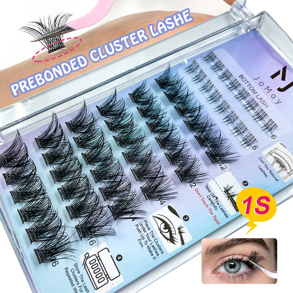Reusable Self Adhesive Pre Bond No Glue Lash Clusters Individual Cd Fan Eyelashes press on Cluster Lashes Kit With Spikes bottom