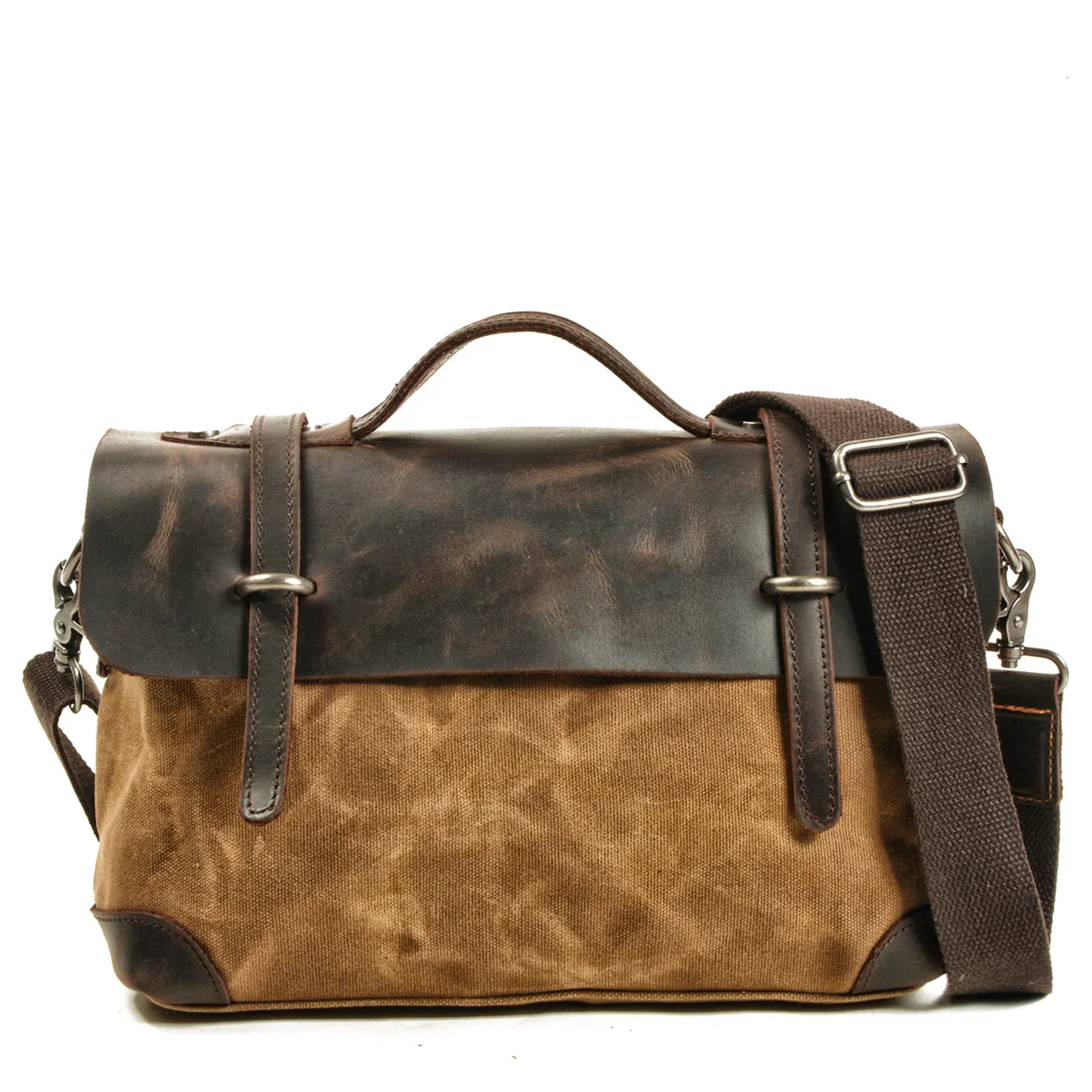 
Fashion crossbody bag men crazy horse leather canvas laptop office briefcase retro men s bag 