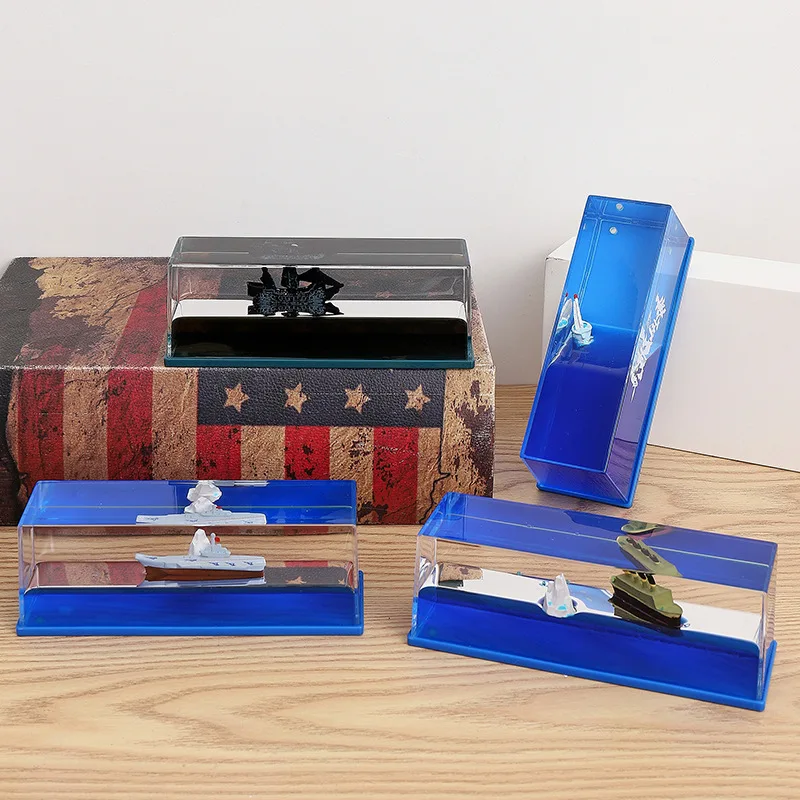 Unsinkable Boat in a Box Floating Cruise Ship Toy Liquid Wave Paper Weight Desk Toy