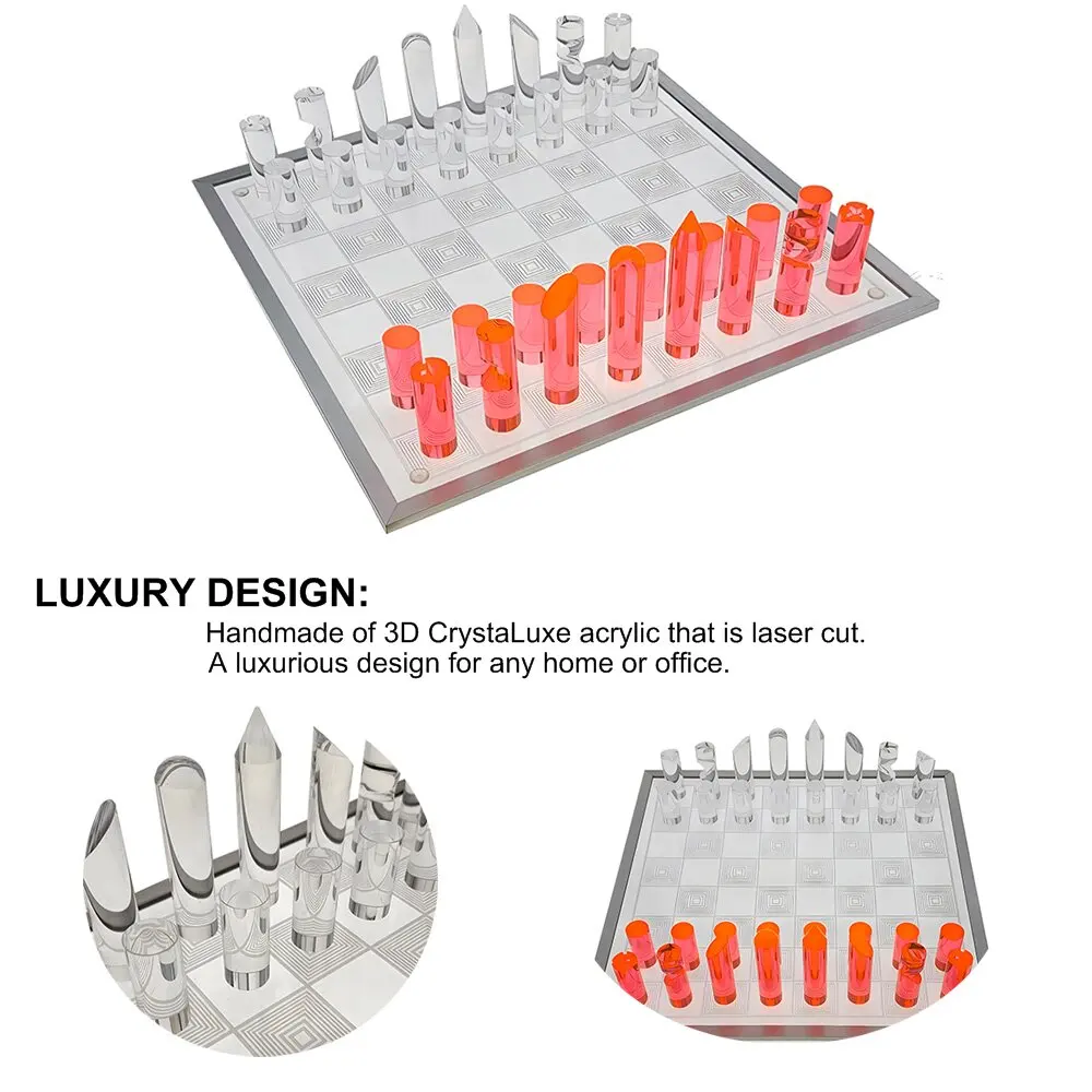 3D Luxe Acrylic Fire Ice LED Light Glowing Chess Set Luxury Cut Chessboard Executive BoardAcrylic Chess Game