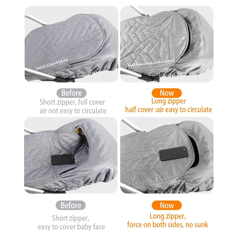 New Arrival Grey Polyester Peach Fleece Silk Infant Carrier Seat Cover With Zipper