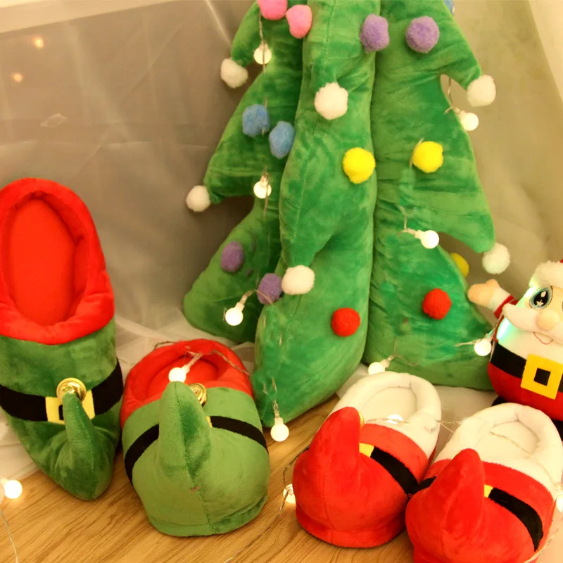 Furry Slippers Autumn and winter men and women lovely Christmas father indoor warm floor non-slip couples home cotton slippers