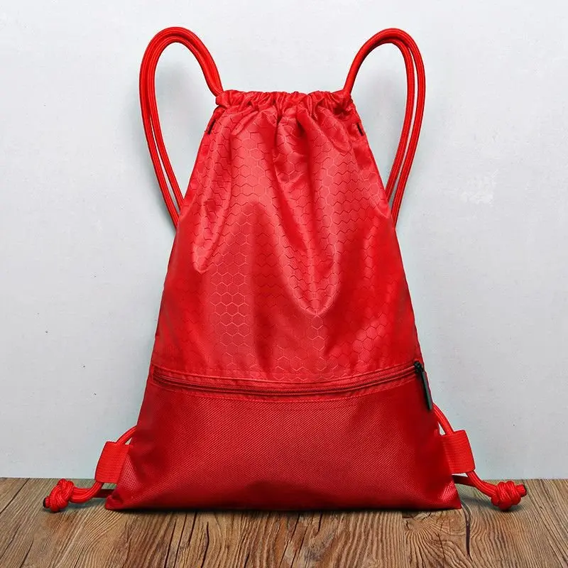 Promotional 500D Polyester Drawstring Bags Reflective Sports Gym Backpack Pull String Backpacks Cinch Tote Bag