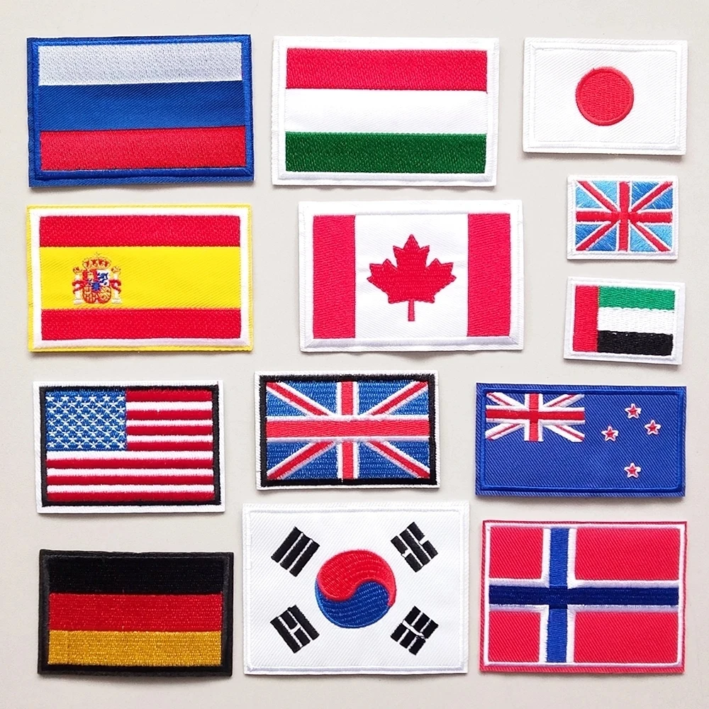 Country National Flag Embroidery Patches for Clothes Rectangle Round Patch Iron on Stickers Embroidered Badges Backpack Applique