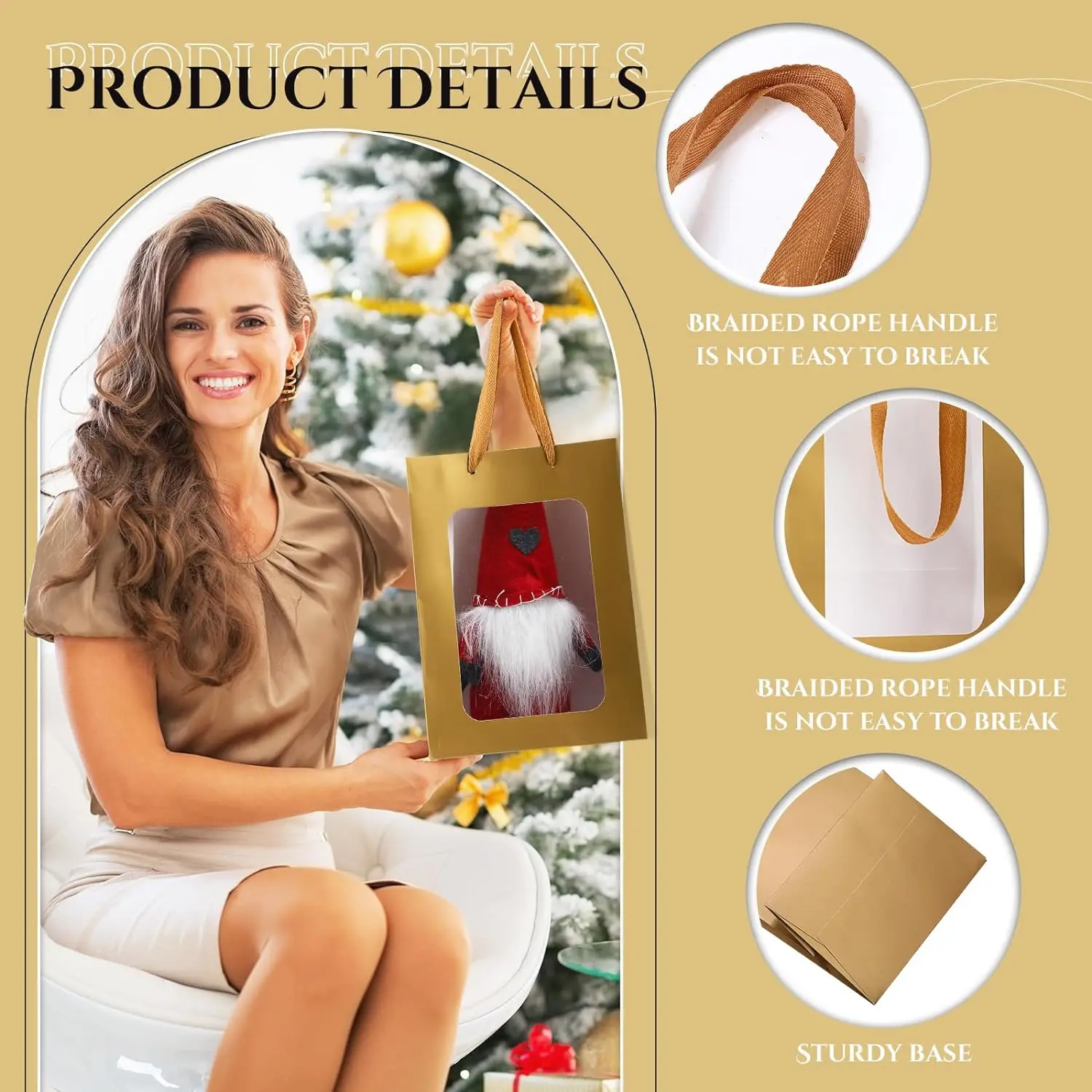 Custom Recyclable gift Shop flower Wedding festival birthday Logo golden handlybag clear window cardboard bags for jewelry