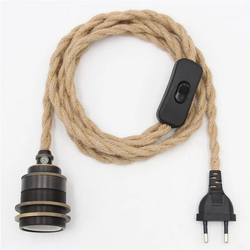 
Dongguan Hi quality E26/E27 EU or US 2Pin Plug powercord with swicth 3-head hemp linen string lamp 