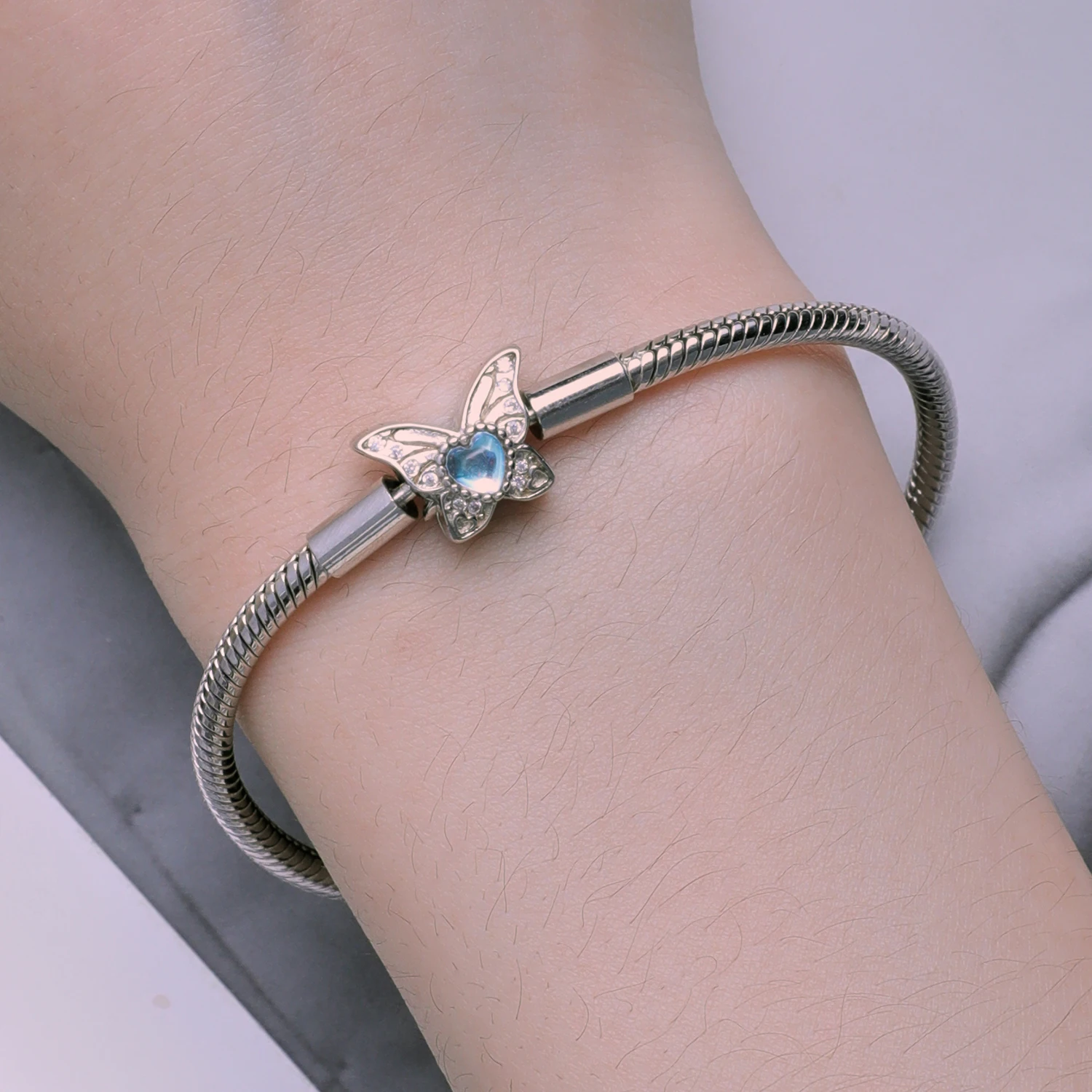 New 925 silver moonstone butterfly basic bracelet exquisite girly snake bone chain bracelet BSB113