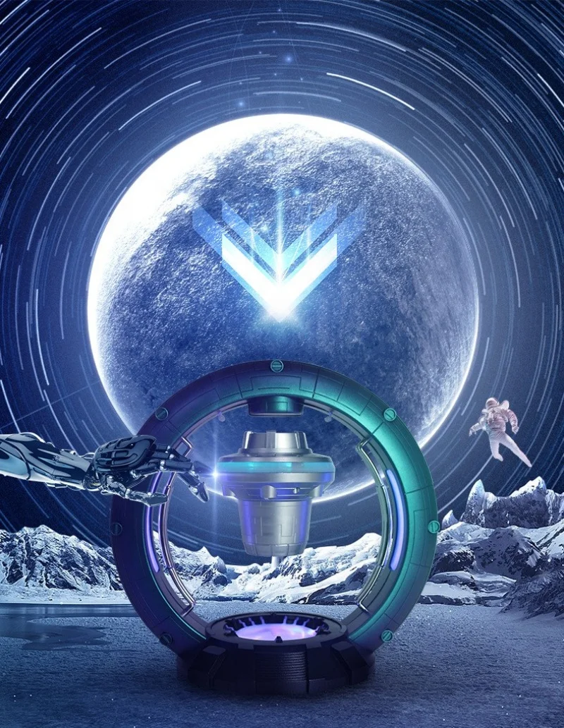 New Magnetic suspension wireless Blue tooth speaker Science fiction spacecraft RGB light touch control Desktop speaker Subwoofer