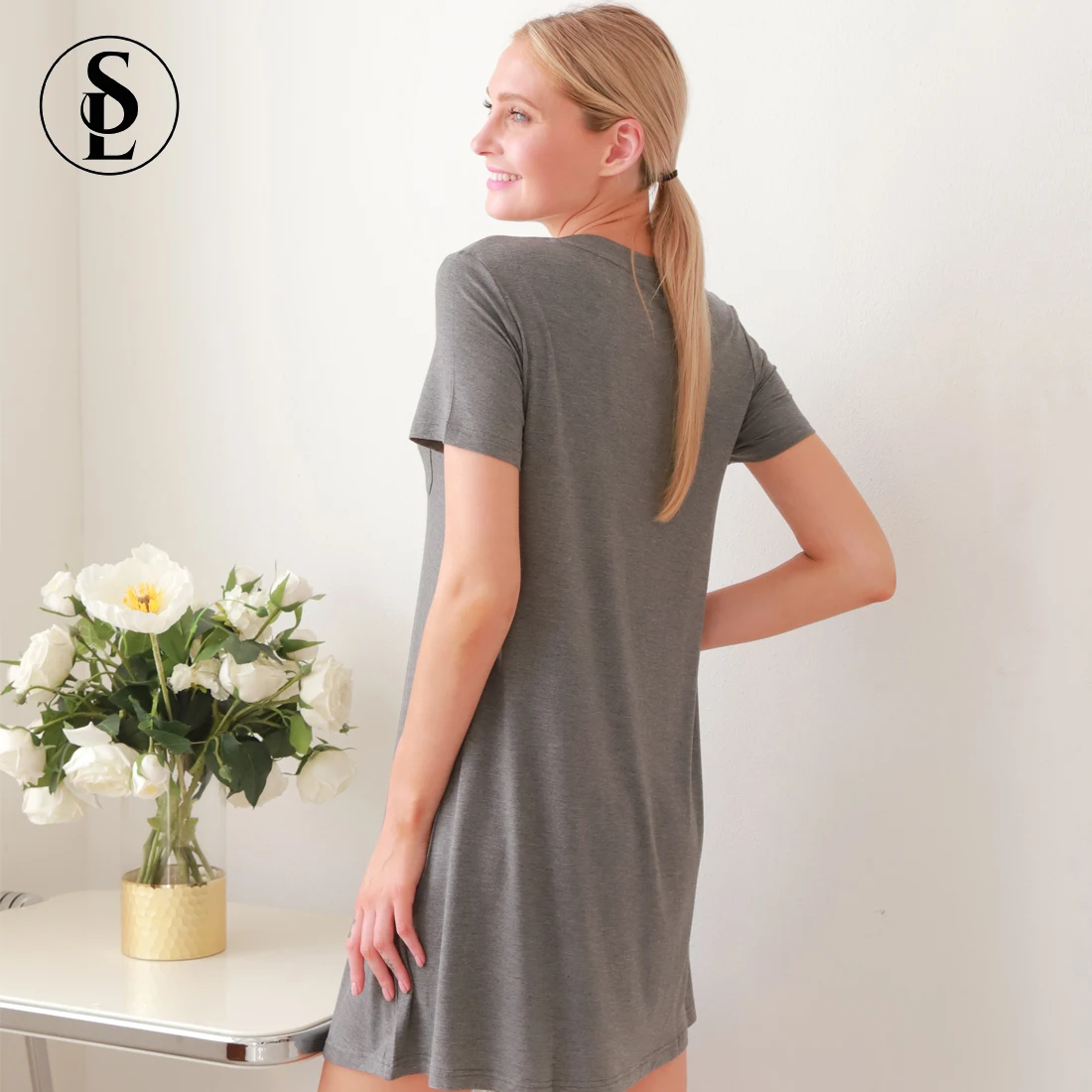 Summer Wholesale Custom Night Dress Solid Soft Nightdress Bamboo Viscose Women Nightgown