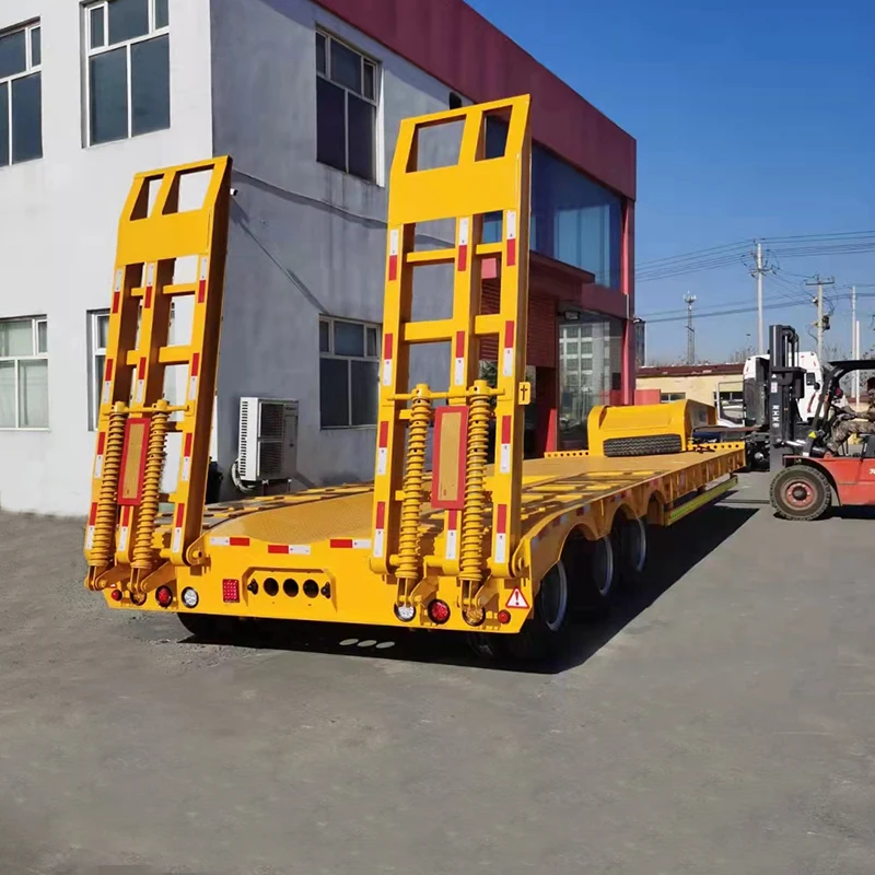 3 Axles 40 80 100 ton Payload Gooseneck Excavator Transport Lowbed Low bed Semi Truck Trailer