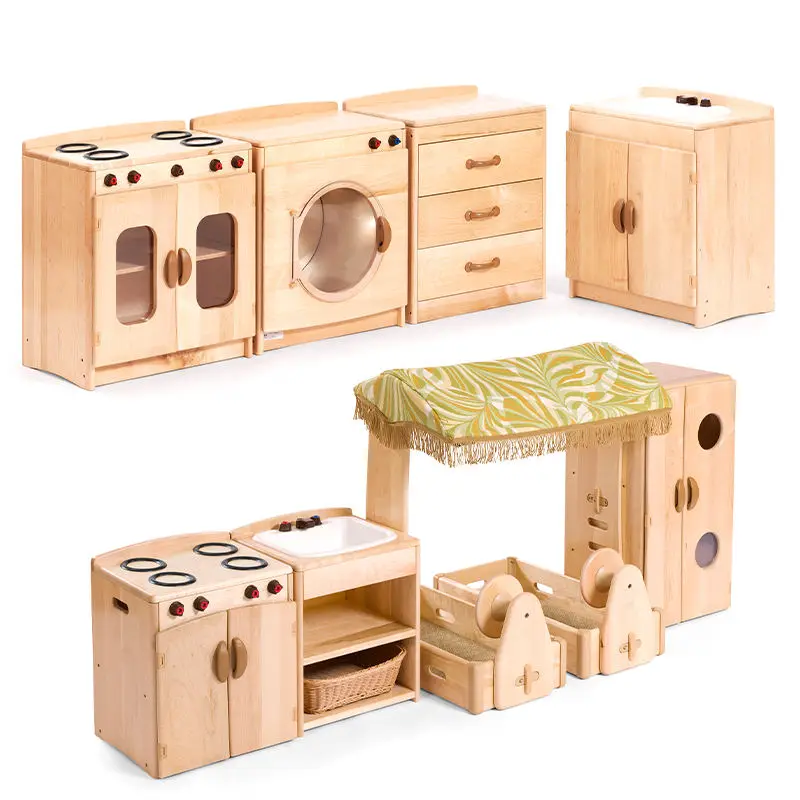 Montessori Preschool Furniture Children Educational Pretend Role Play Food Cooking Set Kindergarten Kids Wooden Kitchen Toy
