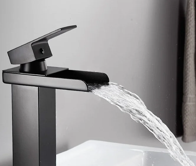 European Style Brass Waterfall Faucet Bathroom Multiple Colors Basin Faucet Flat Nozzle Straight Nozzle Wide Brim Nozzle