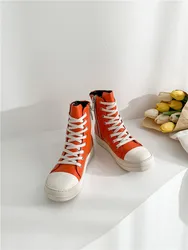 New cross-boundary Autumn/Winter 2022 orange high-top shoes with thick soles candy colored student shoes lace-up casual sneaker