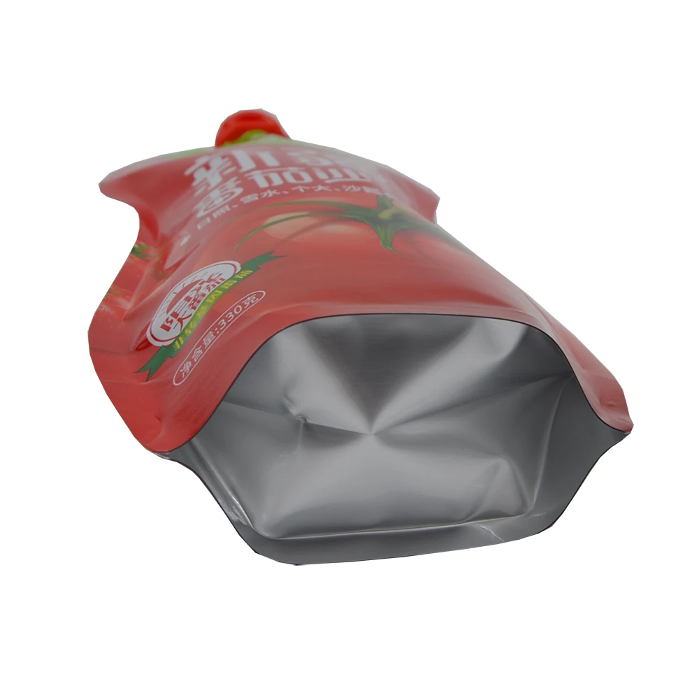 Wholesale 130g Food Bag with Spout Foil Reusable Bag with Logo Aluminum PE Condiment Sauce Nozzle Food Grade Stand up Pouch