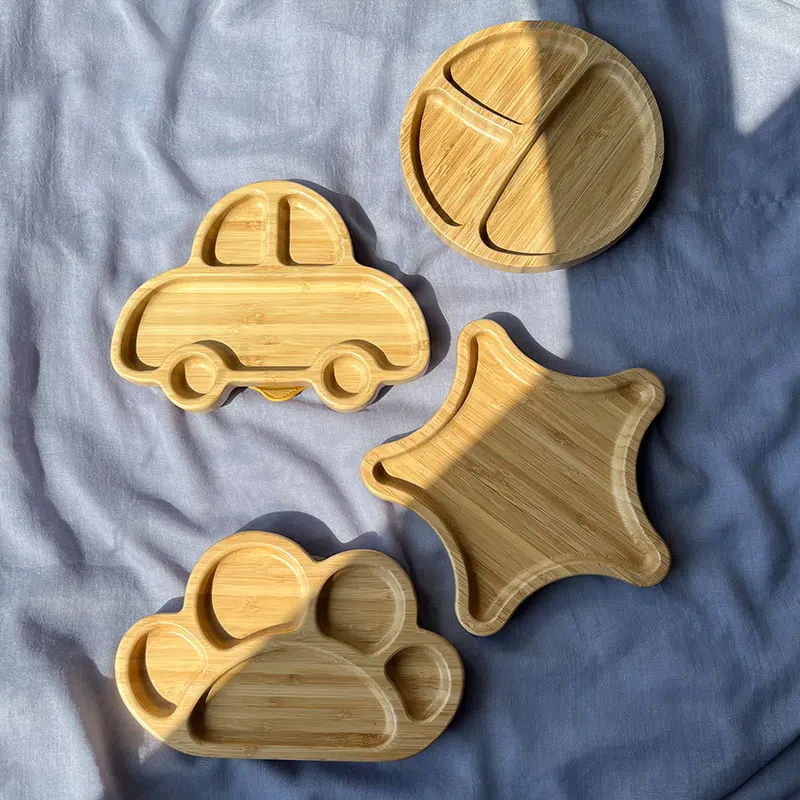 Baby Bamboo Wood Dinner Plate High Quality Bamboo Fiber Lunch Plate Cute Rabbit Shaped Bamboo Plate with Silicone Suction Cup