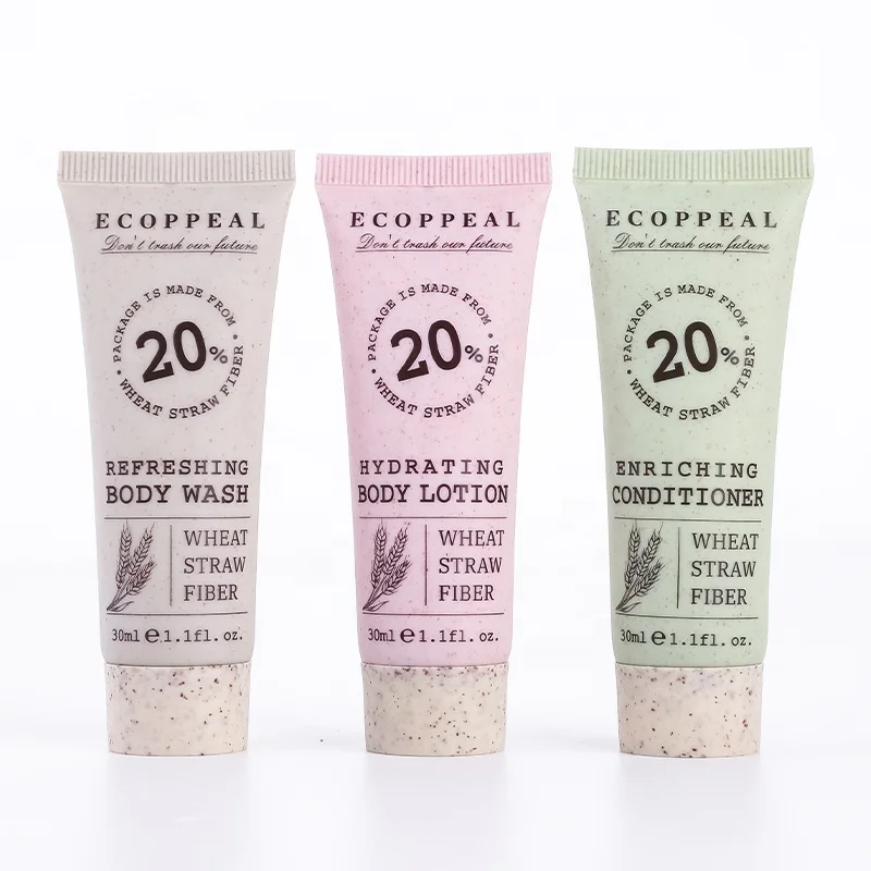 Экологичный биоразлагаемый 15 мл 30 мл 50 мл 100 мл косметическая упаковка для гостиничного шампуня Пшеничная солома зеленое волокно крем-тюбики