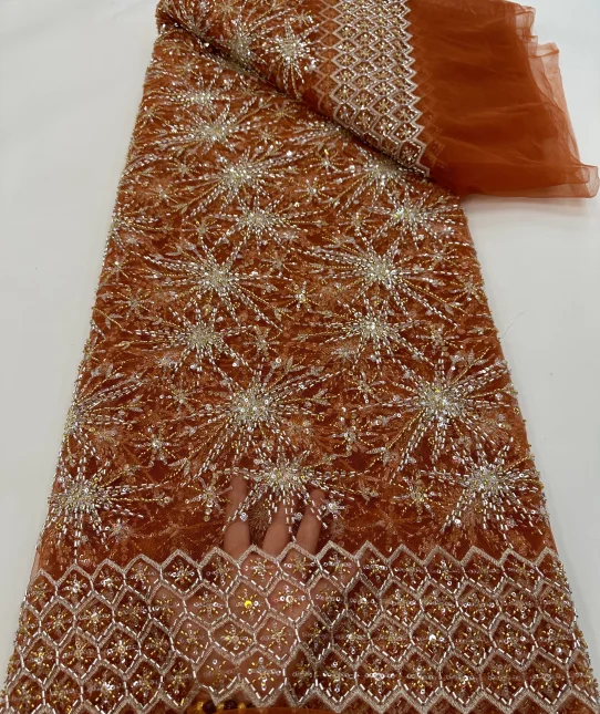 Heavy Lace fabric for wedding dress custom designs No MOQ 3d embroidery tulle tube beraded Sequin fabric