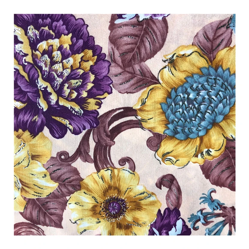 100% polyester Custom Flower Printed cheap wholesale sofa upholstery velvet fabric