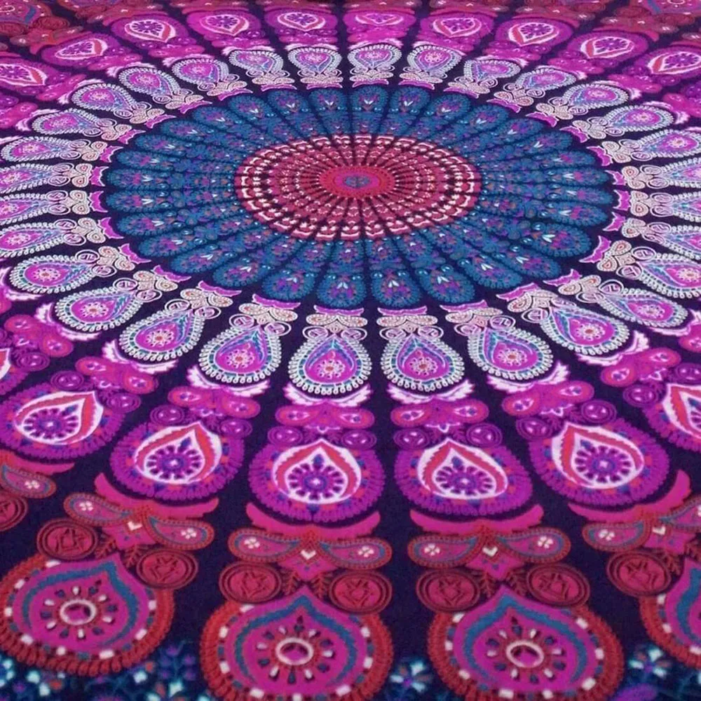 Indian Hippie Bohemian Peacock Mandala Wall Hanging Bedding Tapestry Of Purple Pink Color Use As Sofa Cover Table runners