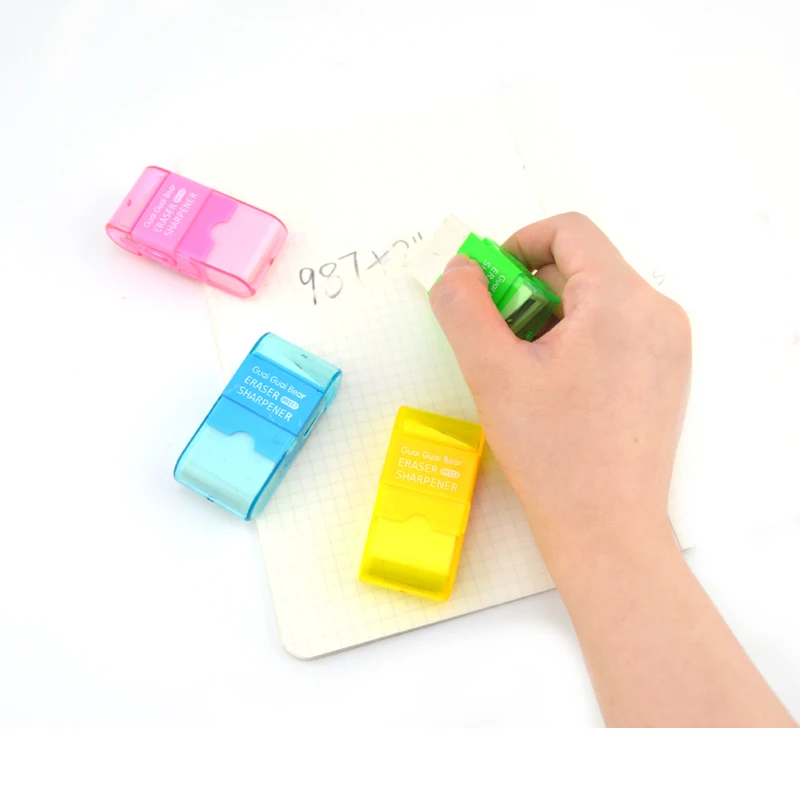 Multi function pencil sharpener and eraser Customized logo stationary for promotion Kids stationery