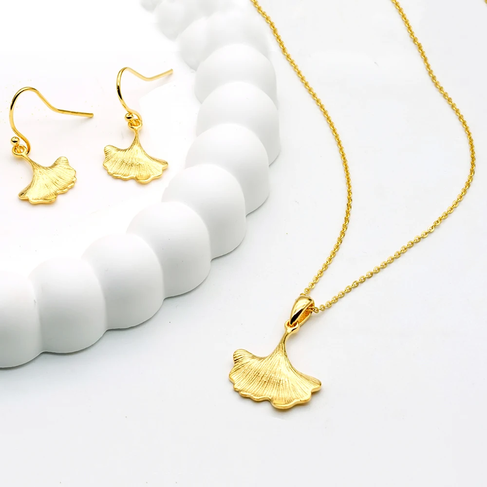 Gold Plated Chains Matte Multi-Stripes Ginkgo Biloba Leaf Pendant Charms Jewelry Making Supplies