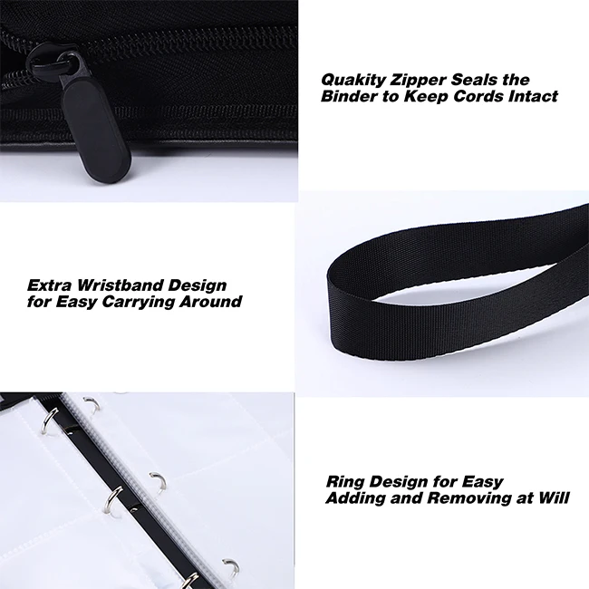 PU Leather Zippered Trading Card Folder Binder Album Zipper Baseball 4 pockets Custom Trading Card Binder