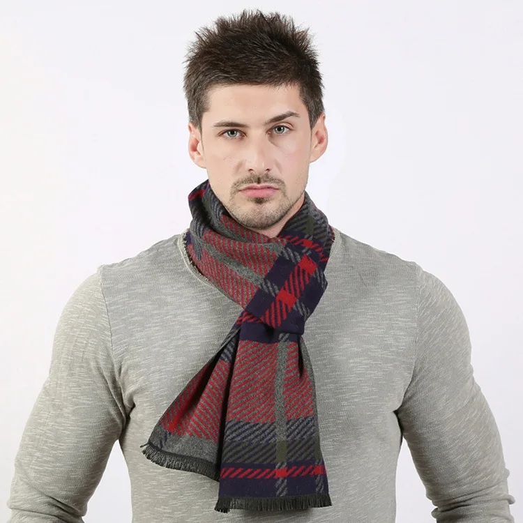 Hot Selling Business Elegant Men Acrylic Scarves Plaid Wool Knitted Scarf for men