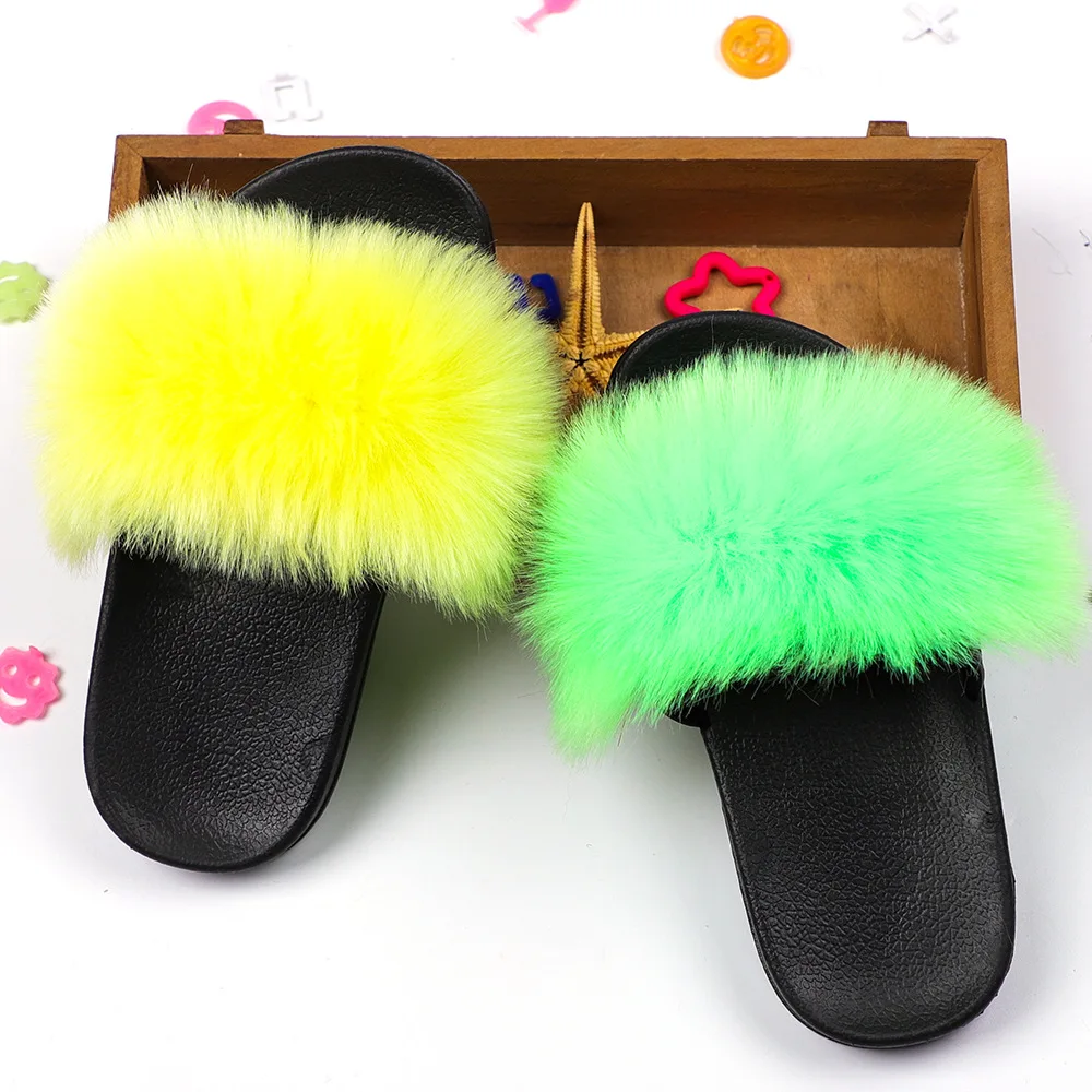 
Fashion Kids Plush Fur Slides Beach Sandal Shoes Multi Colors Available Fluffy Fox Fur Slippers 