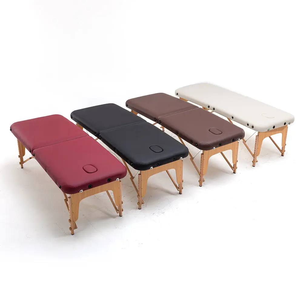 Most Popular Wood Base Camillas De Masajes Adjustable Synthetic Leather Massage Table Spa Adjustable Bed With Massage