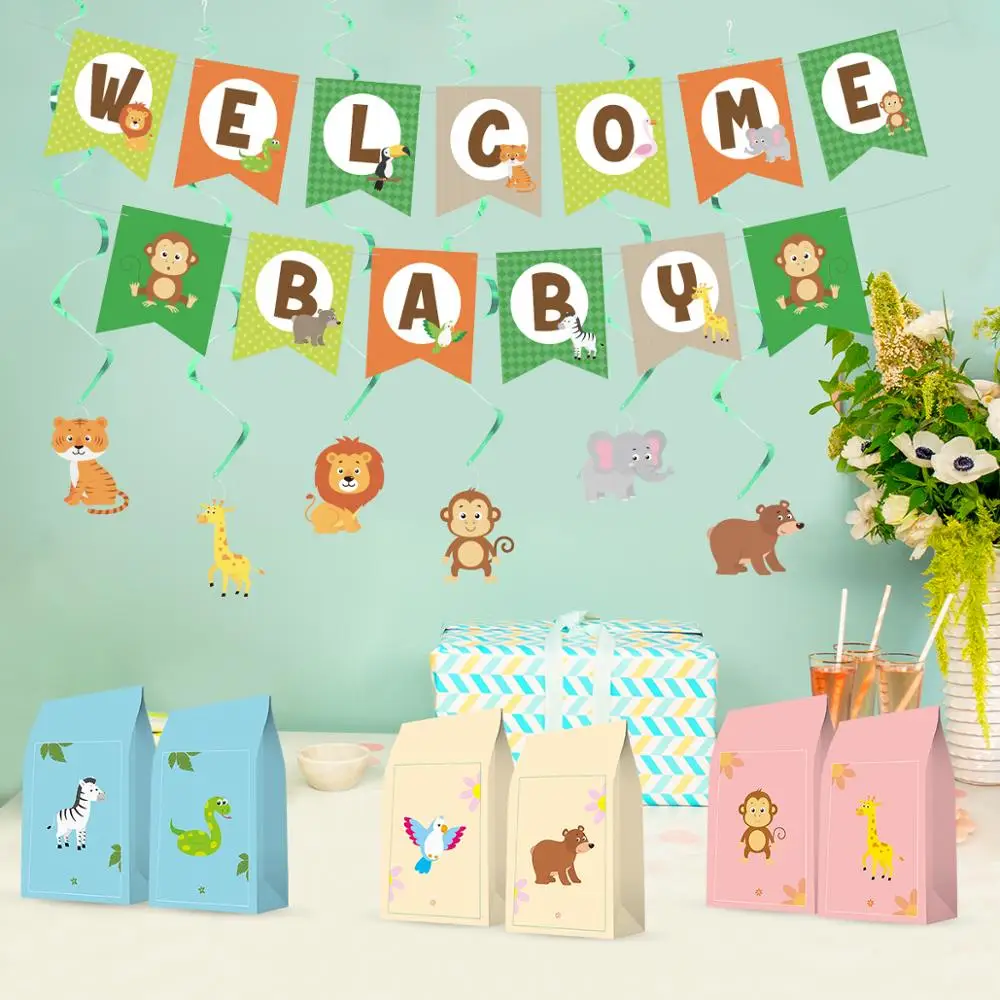 Бумажные пакеты джунгли с животными, товары для вечеринок, детские подарочные пакеты для возврата, гусиный мешок, украшения для дня рождения, детская вечеринка
