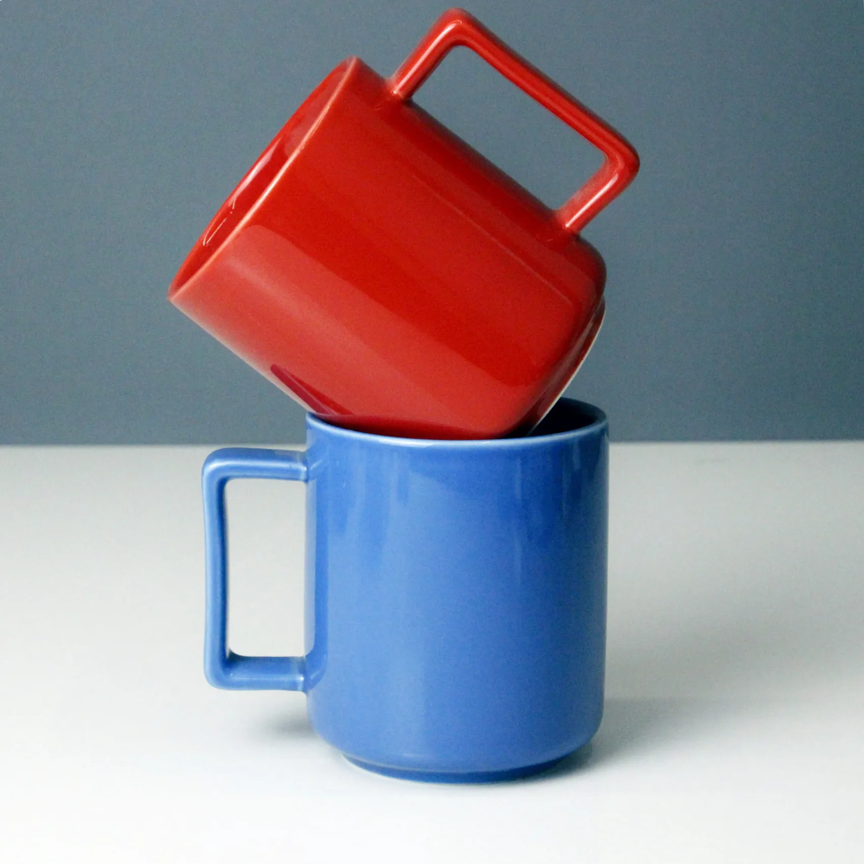 LEXI Ceramic 15 oz 450 ml mug with big square handle red and blue color with customized design  logo   home coffee shop office