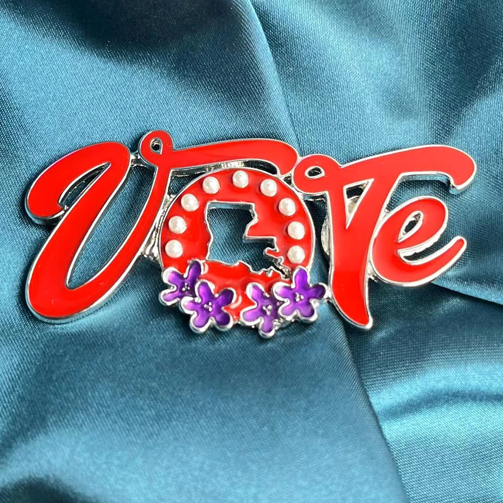 Fancy Greek Sorority Jewelry  Red Violet Enamel Pearl Metal Lapel Pin Vote Pins Wholesale