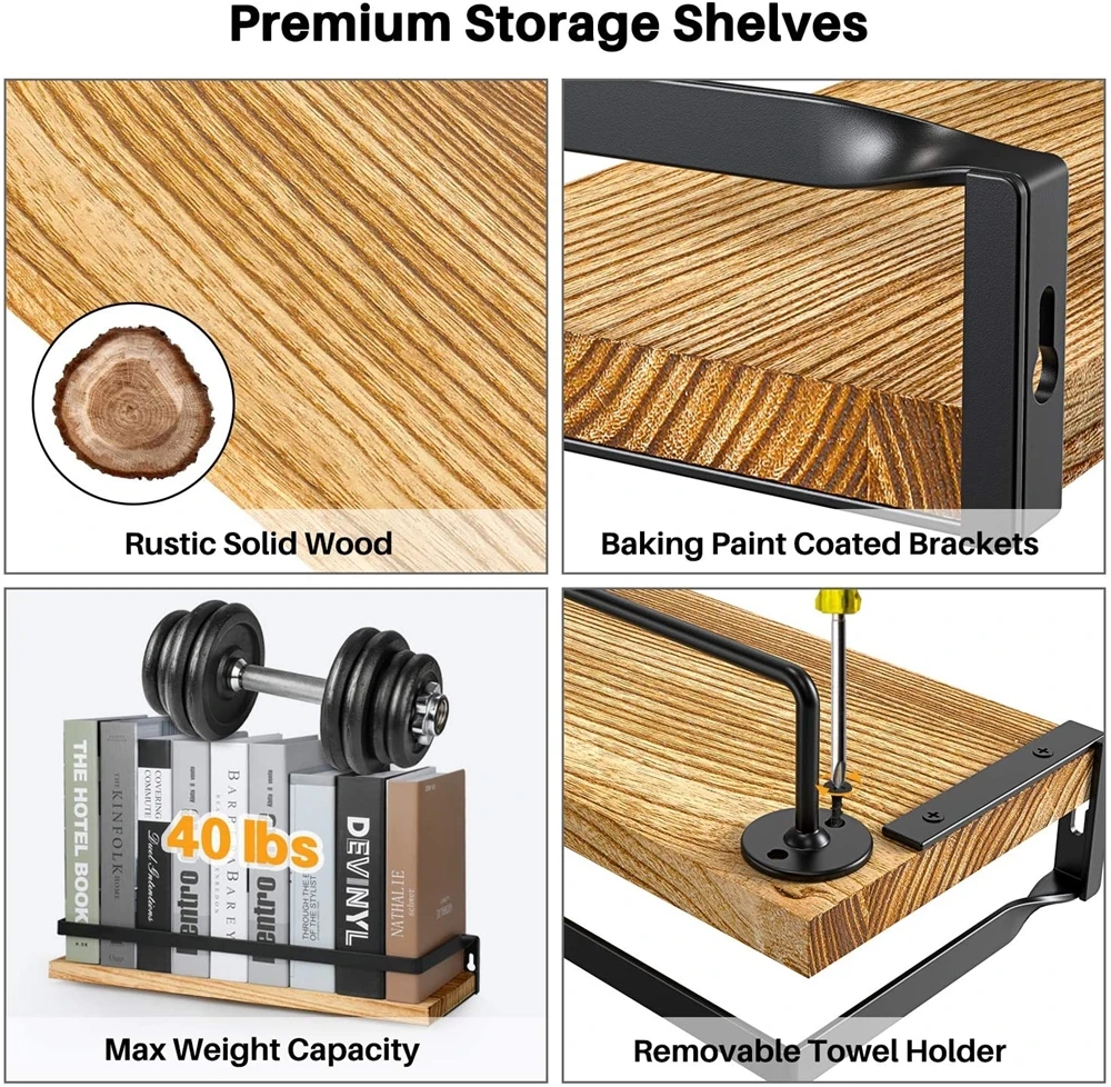 Shelf Hanging Storage Furniture Metal Antique Industrial Vintage Rustic Solid Wood Mounted Floating Shelves For Wall CNLF