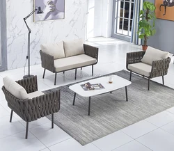 Leisure style all hand-made outdoor rope sofa set patio use aluminium frame webbing furniture