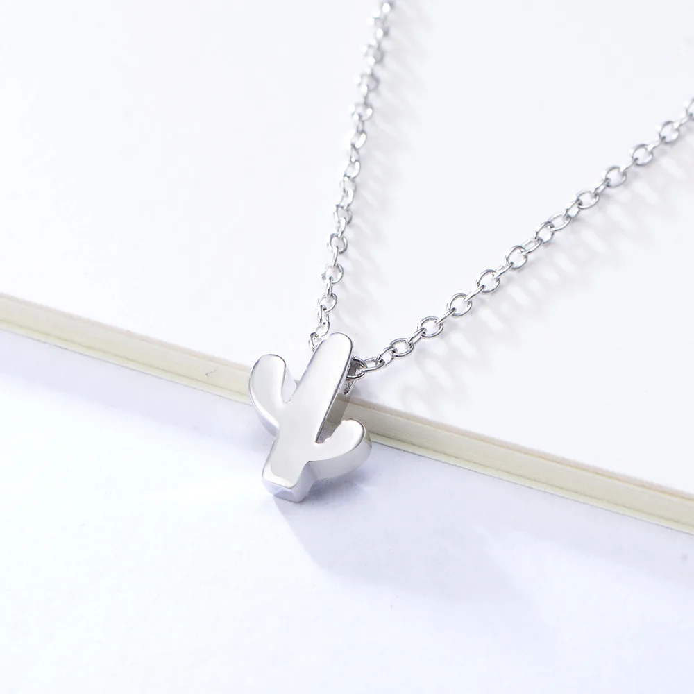 Dylam Necklace Sterling Silver Jewelry Minimal Charm 18K Gold Plated Women Pendant Small Cactus Necklace