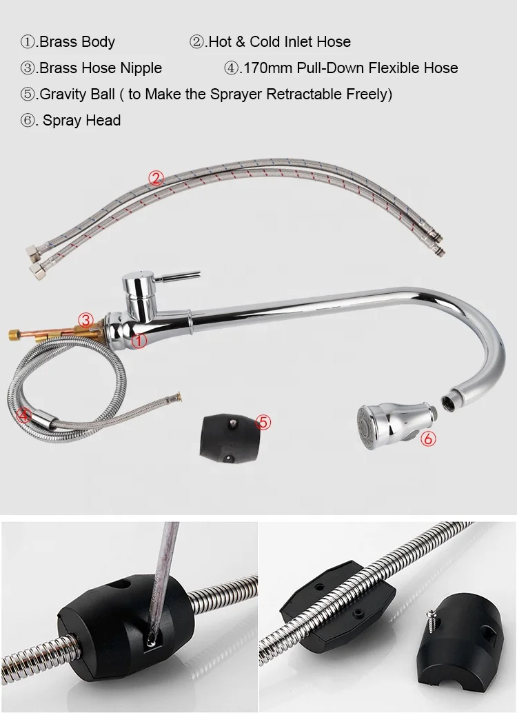 Hot Sale Kitchen Sink Extensible Pull Out Down Spray Faucet Made in China